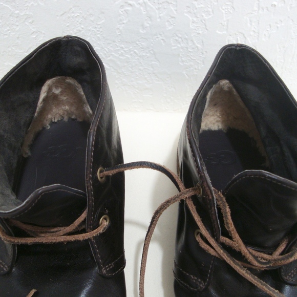 UGG Chukka Boots Black Leather Shearling Lined Men 11 12 13 Ankle Lace Up Shoes - Picture 5 of 6